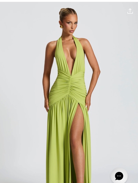 babyboo Dresses & Skirts - Lime Halter Backless Evening Gown with High Slit
